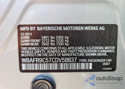 2012 BMW 550 I from USA, damaged, VIN WBAFR9C57CDV58837